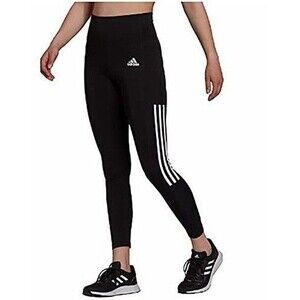 NWT Adidas Womens Lightweight High Rise 3-White Stripe 7/8 Leggings Black Small